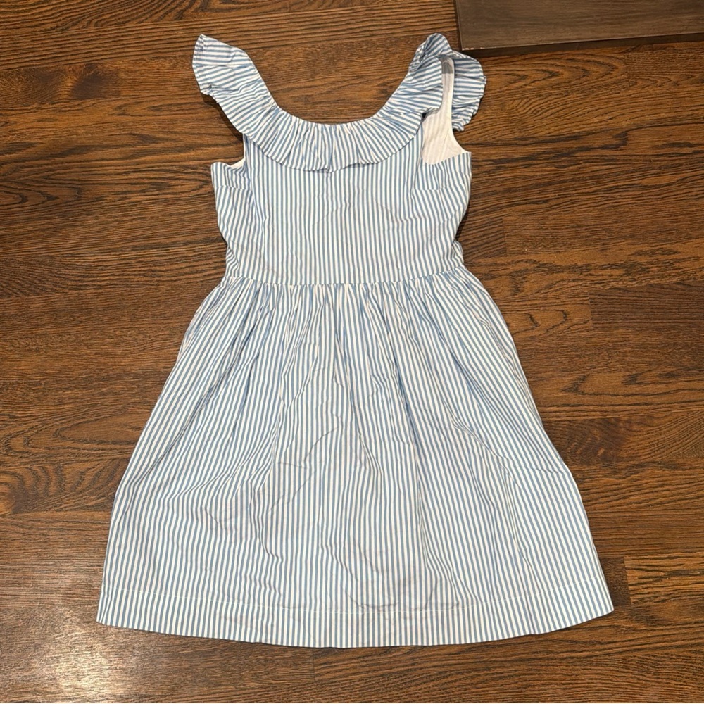 NWT Crewcuts Blue & White Striped 100% Cotton Ruffle Dress Size 12